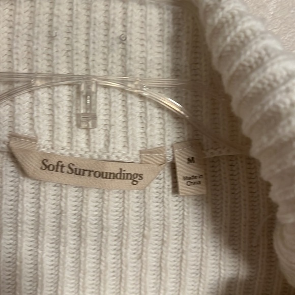 Soft Surroundings Porto White & Orange Ombré Cowl Neck Rib Sweater Puffed Sleeve - Picture 6 of 14